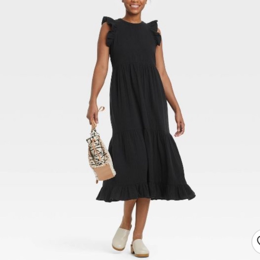 (S)- Universal Thread Women's Flutter Sleeveless Tiered Dress- Ebony